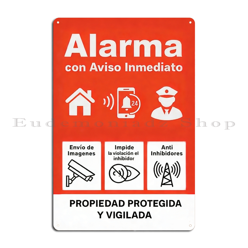 Home Security Usa - Retro Metalowy Znak Alarmowy 24h, Tabliczka