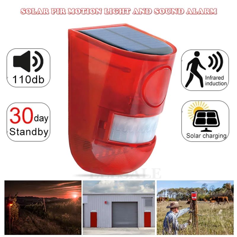 Home Security Company - Wodoodporna, solarna lampa alarmowa z czujnikiem