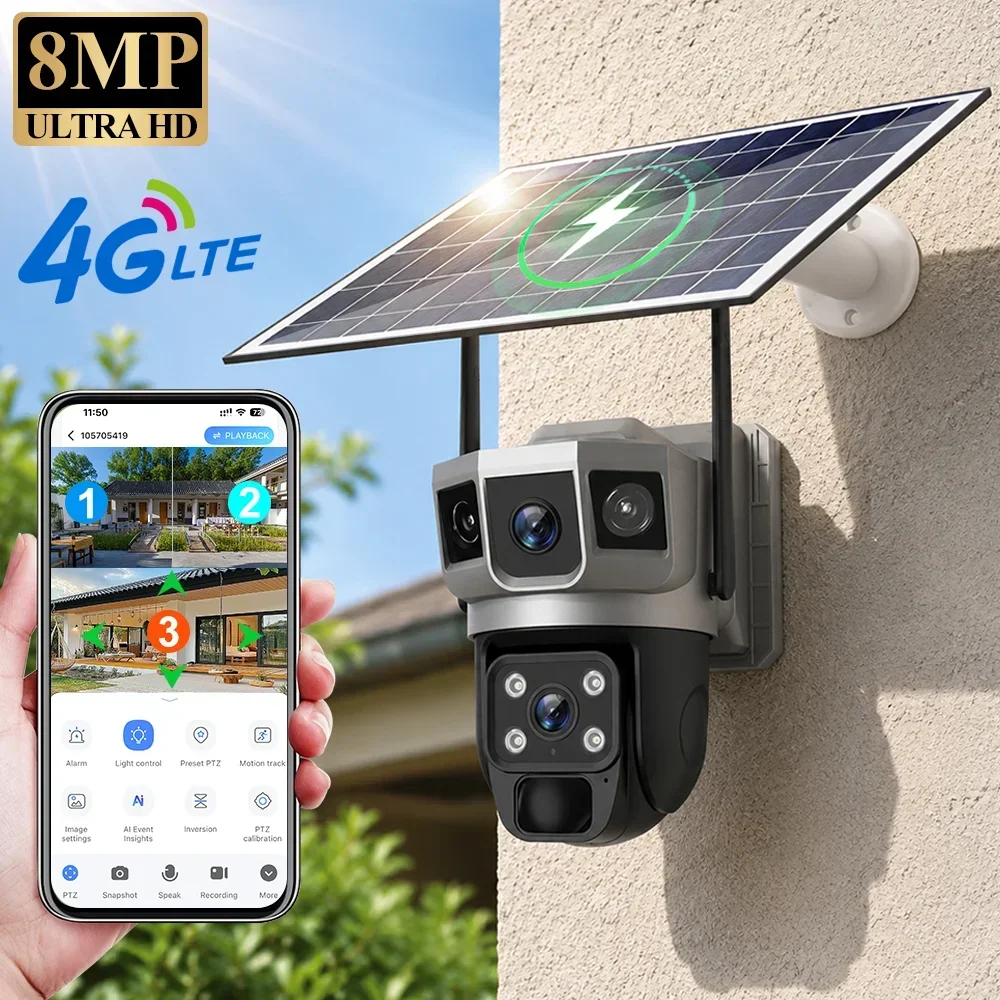 Home Security And Monitoring - Kamera V380 4K z trzema ekranami,