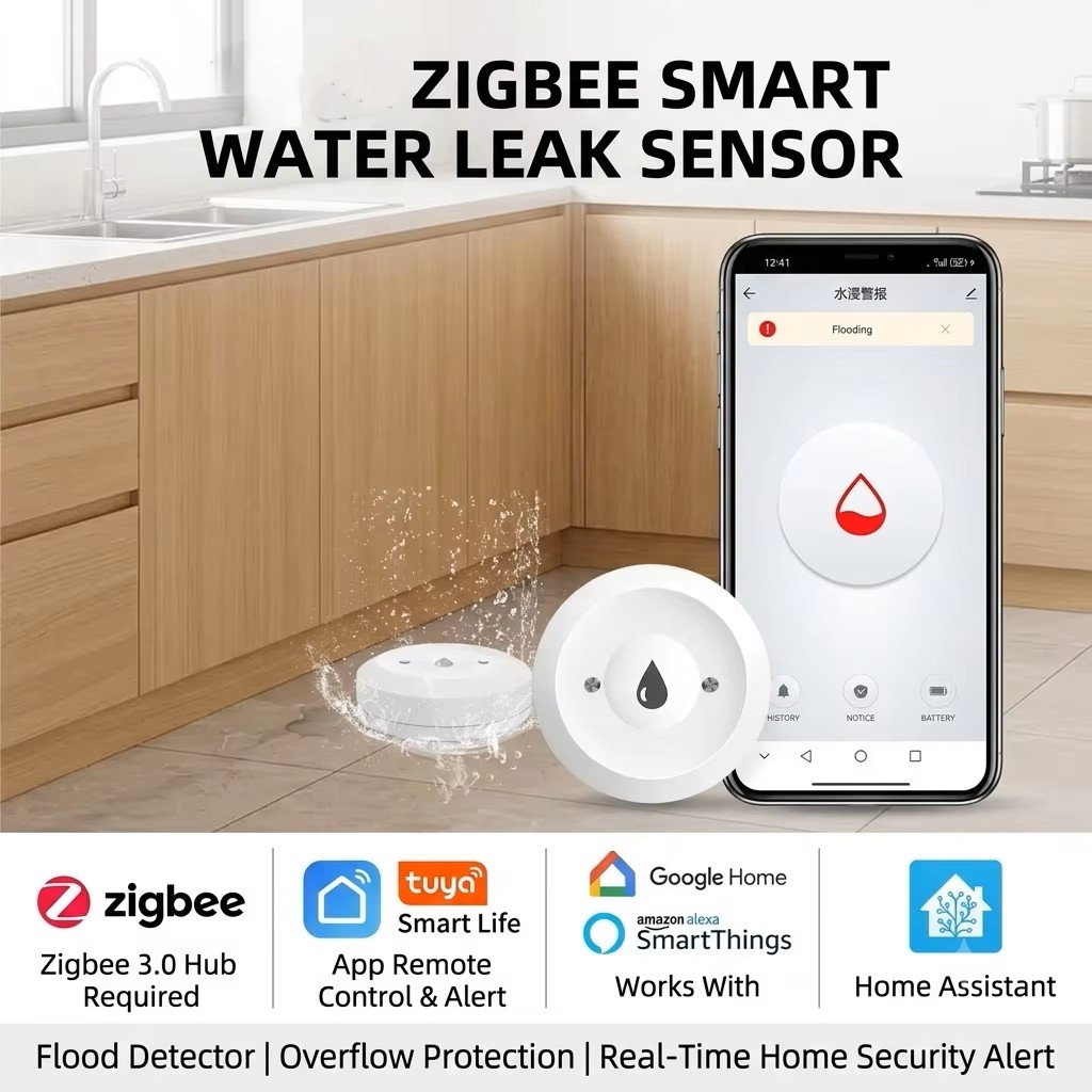 Home Security Gadgets - Czujnik wycieku wody ZigBee 3.0, bezprzewodowy